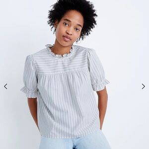 Madewell Ruffle-Neck Keyhole Top in Stripe